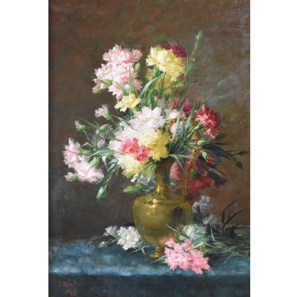 QF615 1 Antique oil painting floral flower  still life XIX Century.jpg